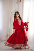 Red Vichitra Silk Anarkali Gown with Full Kali Embroidery
