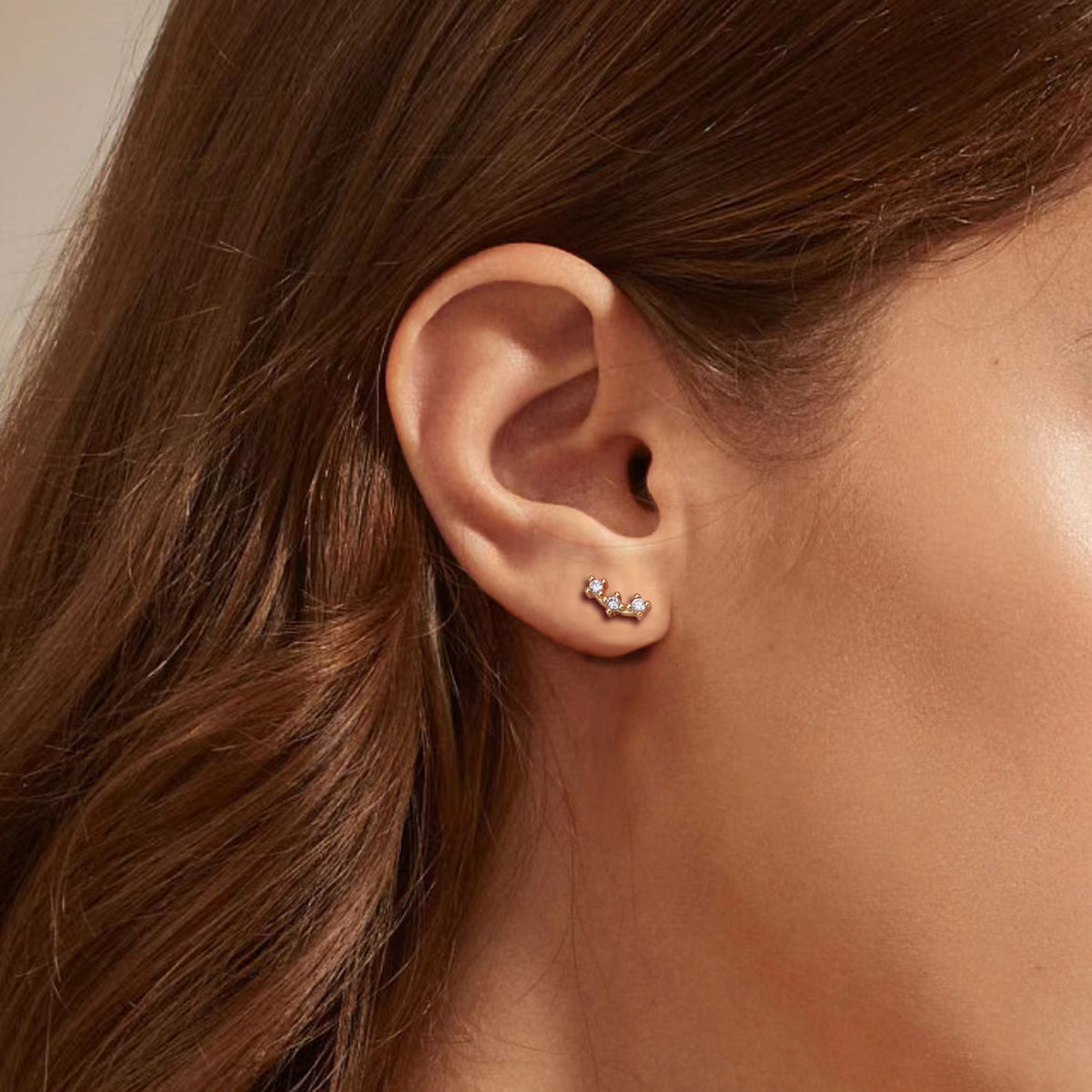 Minimalist Three-stone Star Stud Earrings With Zircons