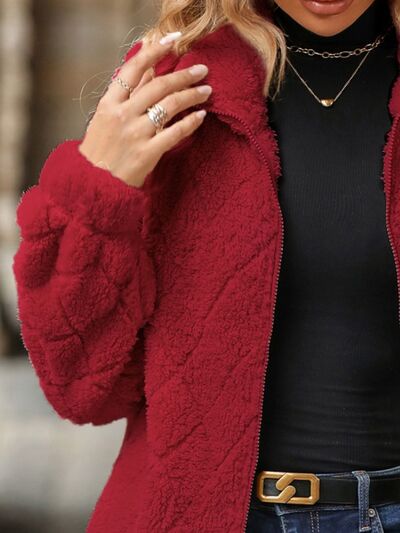 Women's Fuzzy Zip-Up Jacket with Pockets - Casual Streetwear