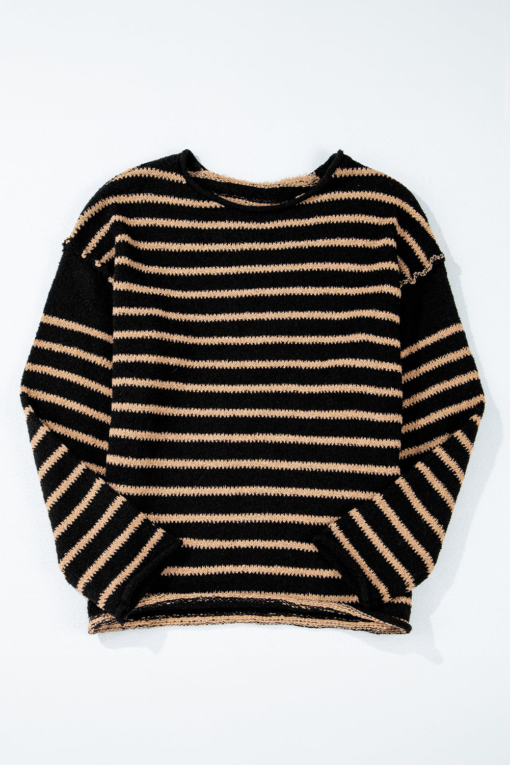 Wren Black and Beige Striped Drop Shoulder Knit Sweater