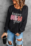 HAPPY NEW YEAR Glitter Sweatshirt | Round Neck Cotton Blend