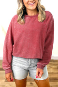 Racing Red Mineral Wash Raglan Crop Sweatshirt