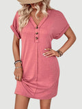 V-Neck Short Sleeve Button-Front Dress for Casual and Office Wear