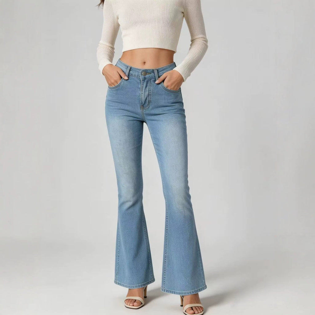 High-Waist Slim-Fit Flare Jeans: Full-Length Denim Pants