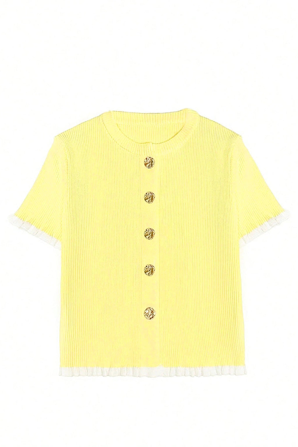 Solid Ribbed Frilled Short Sleeve Sweater Cardigan