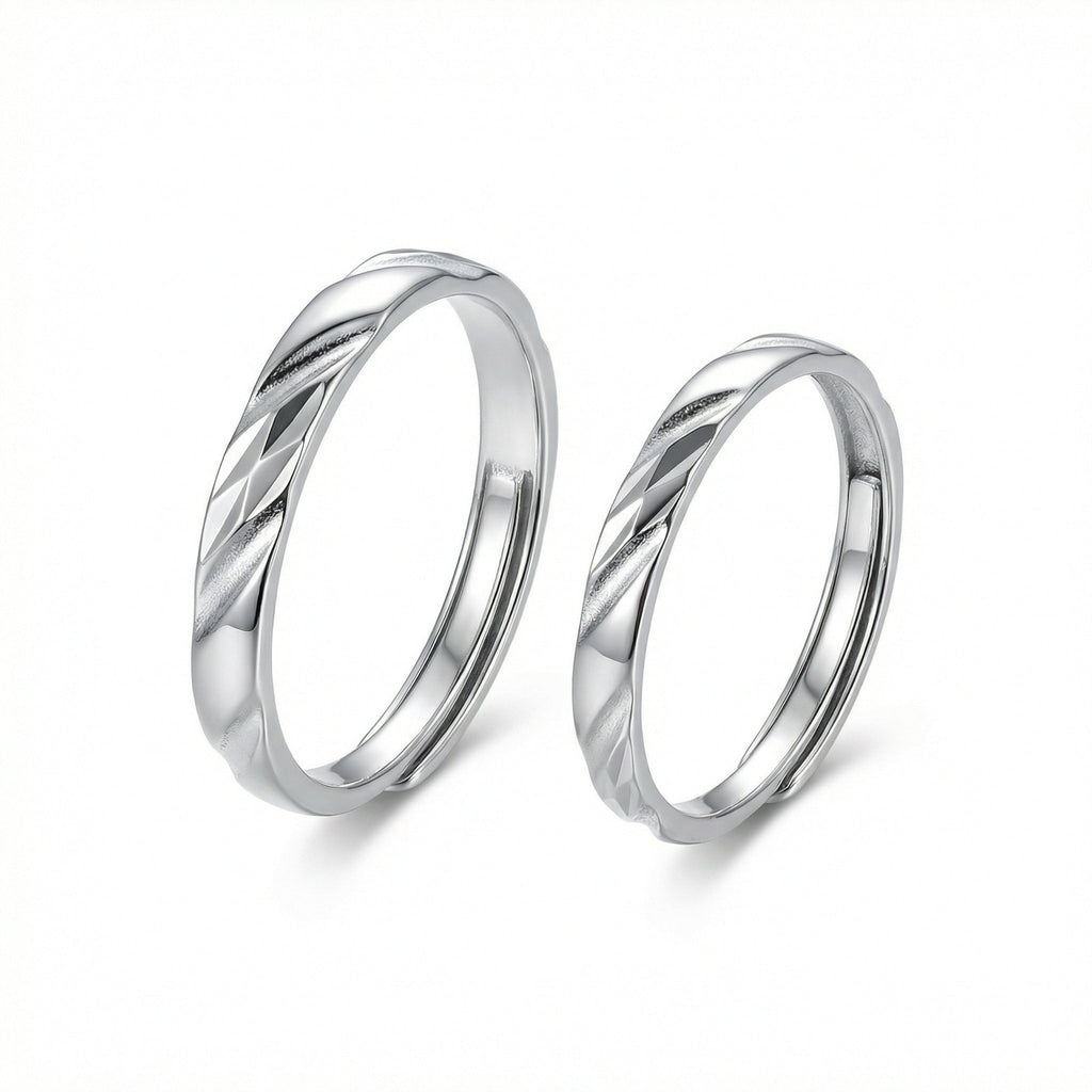 925 Sterling Silver Elegant Silver Couple Rings with Red and Black Twisted Enamel Accents