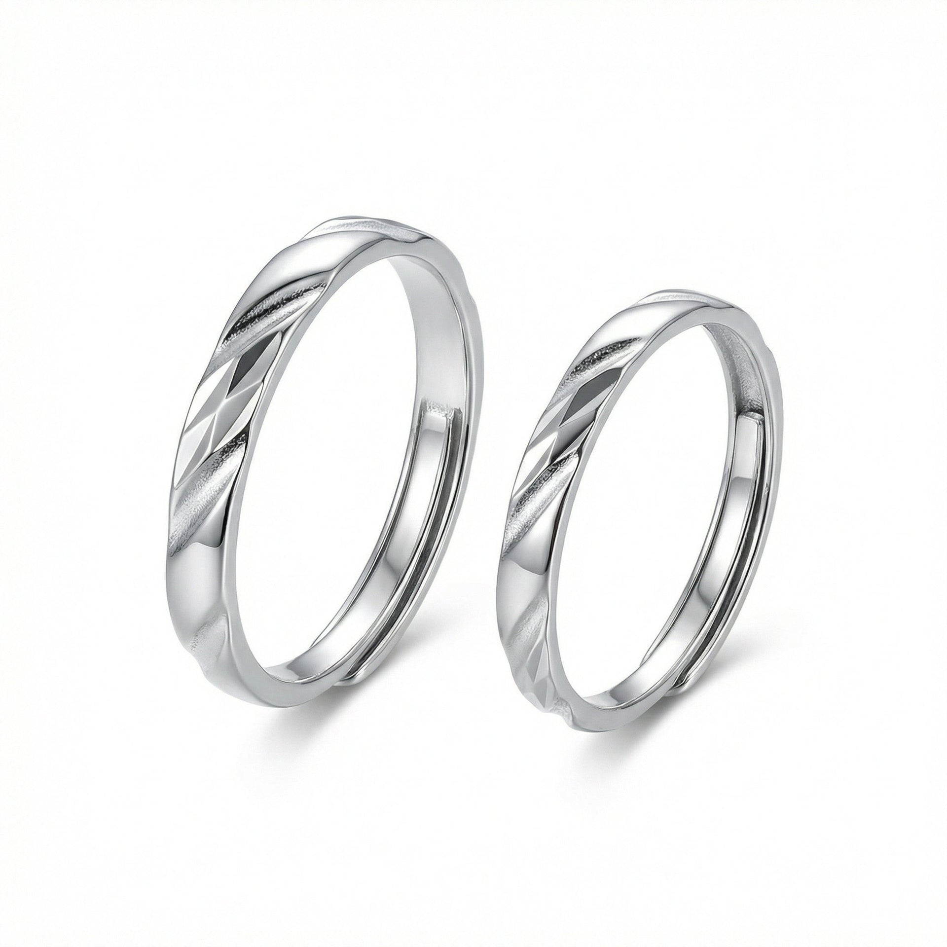 925 Sterling Silver Elegant Silver Couple Rings with Red and Black Twisted Enamel Accents