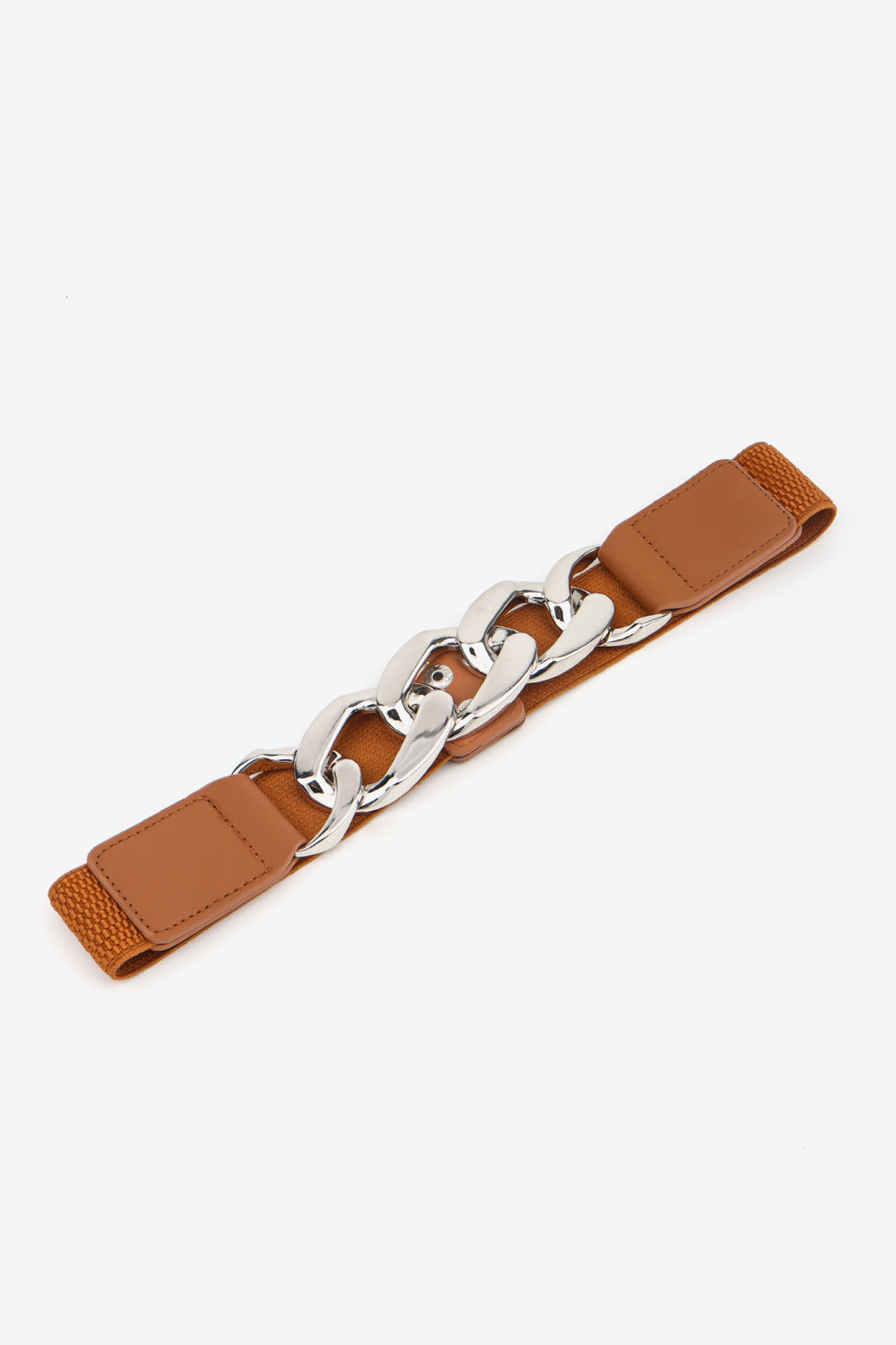 Chain Detail Elastic Belt with Alloy Buckle | PU Leather