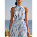 Floral Print Halterneck High-Waist Pleated Midi Dress