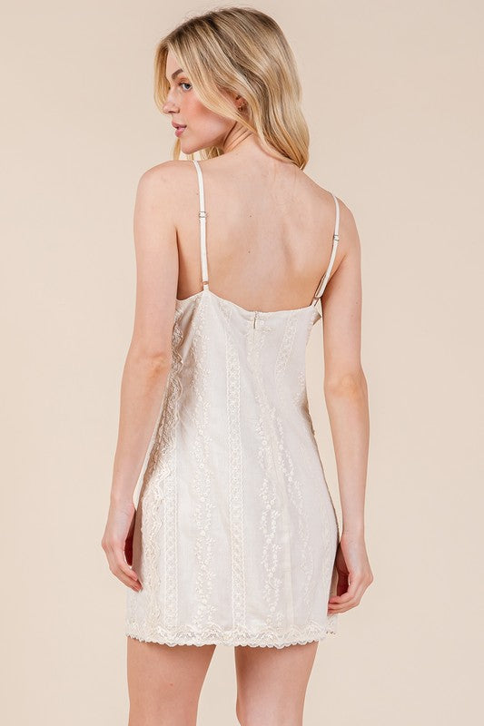 Lace Detail Adjustable Strap Mini Cami Dress