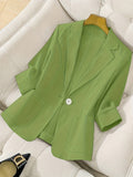 Women's Three-Quarter Sleeve Single-Button Casual Blazer - Image 6