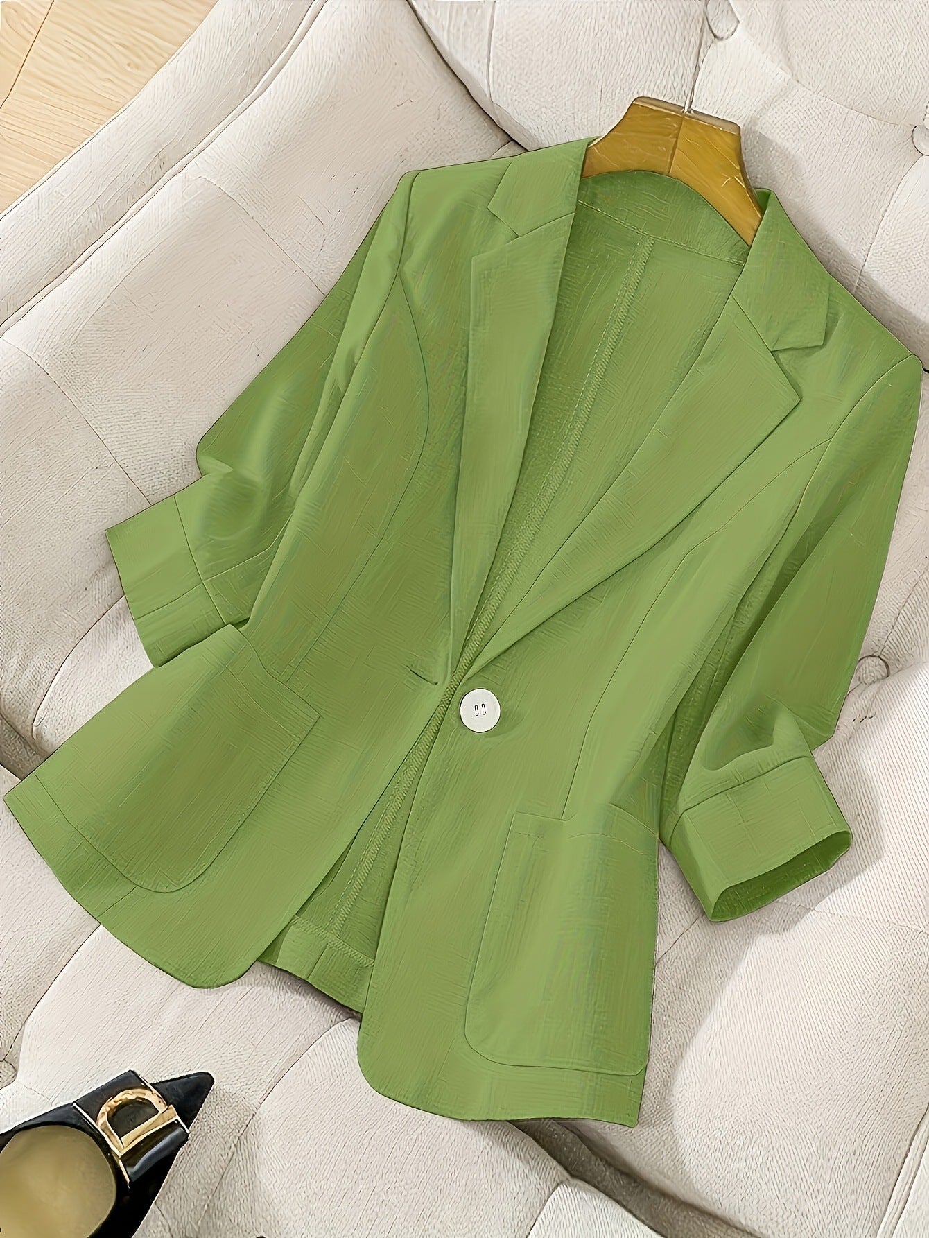 Women's Three-Quarter Sleeve Single-Button Casual Blazer - Image 6