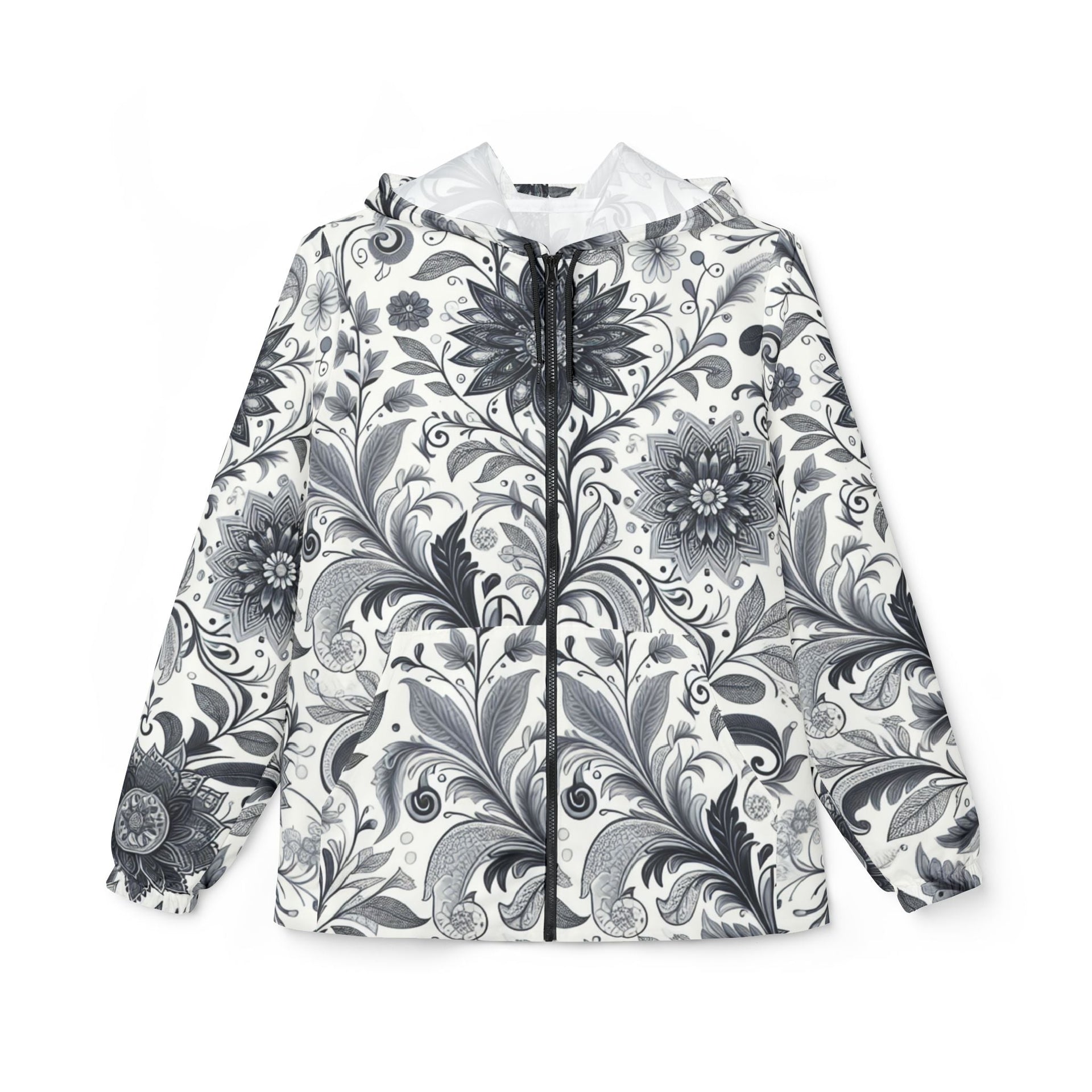 Women's Floral Windbreaker Jacket, Lightweight Monochromatic Rain Coat
