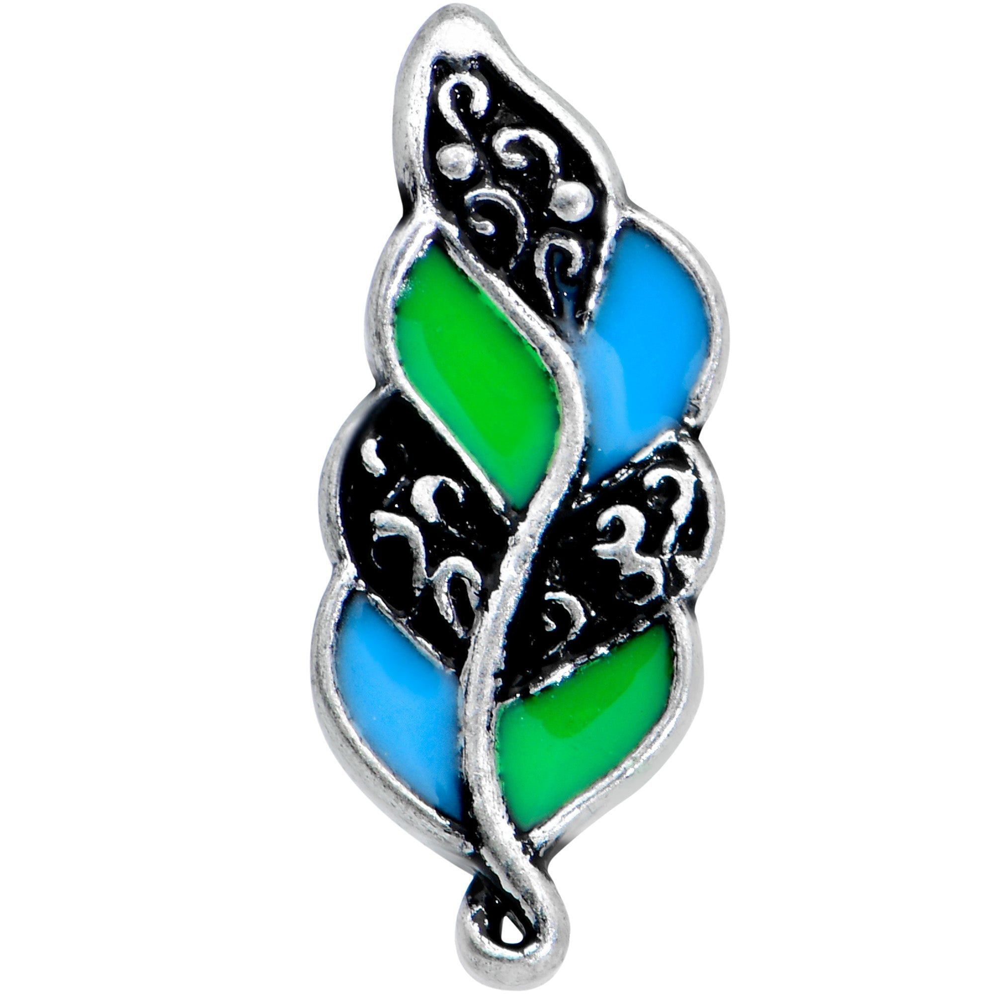 16G 1/4 Filigree Blue Green Leaves Labret Monroe Tragus