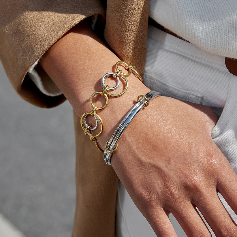 18K Gold and S925 Silver Multi-Layer Mixed Metal Bracelet