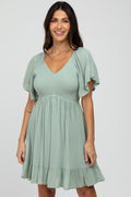 Mint Green Smocked Front Ruffle Hem Dress