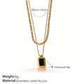 Vintage Stackable Double Layer Oval Black Onyx Pendant Necklace, 18K Gold Plated Square Black Zircon Clavicle Chain