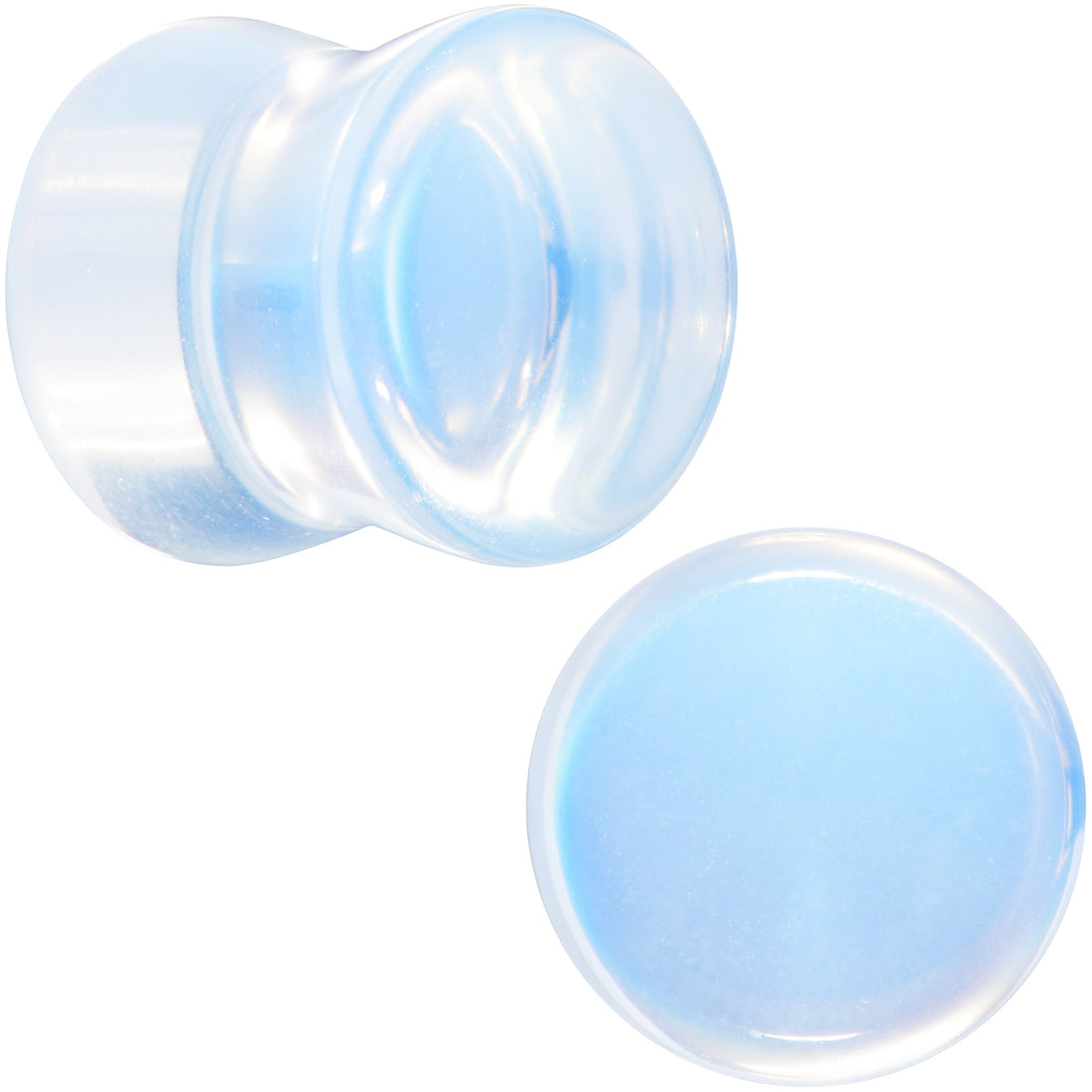 White Opalite Double Flare Plugs - Rainbow Stone Ear Gauges Set