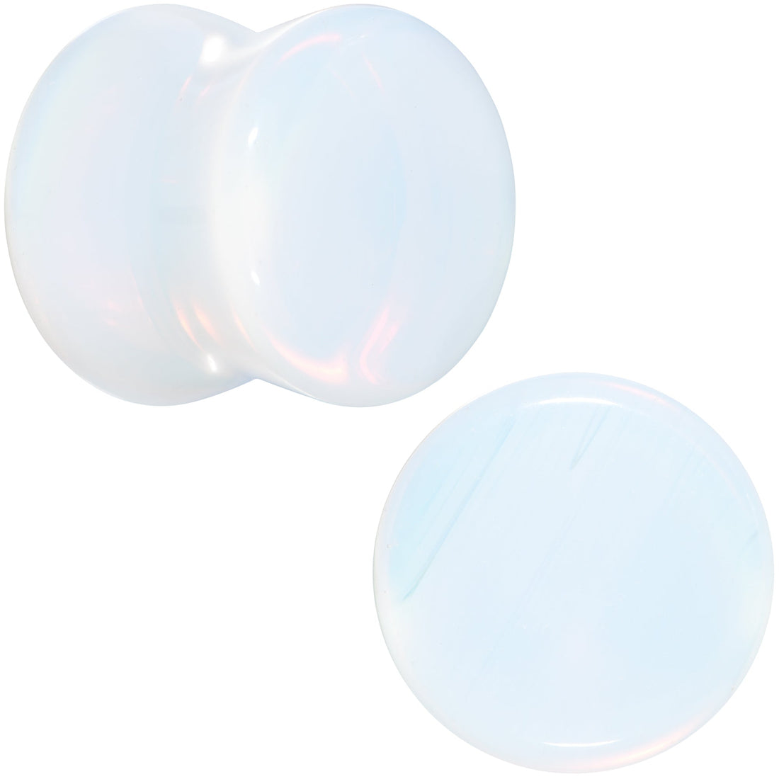 White Opalite Double Flare Plugs - Rainbow Stone Ear Gauges Set