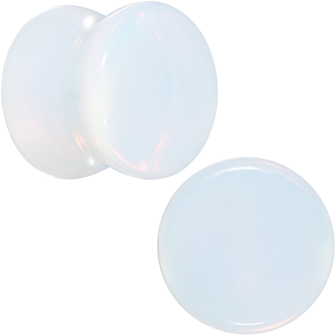 White Opalite Double Flare Plugs - Rainbow Stone Ear Gauges Set