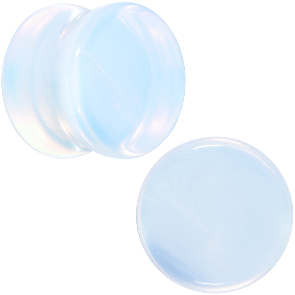 White Opalite Double Flare Plugs - Rainbow Stone Ear Gauges Set
