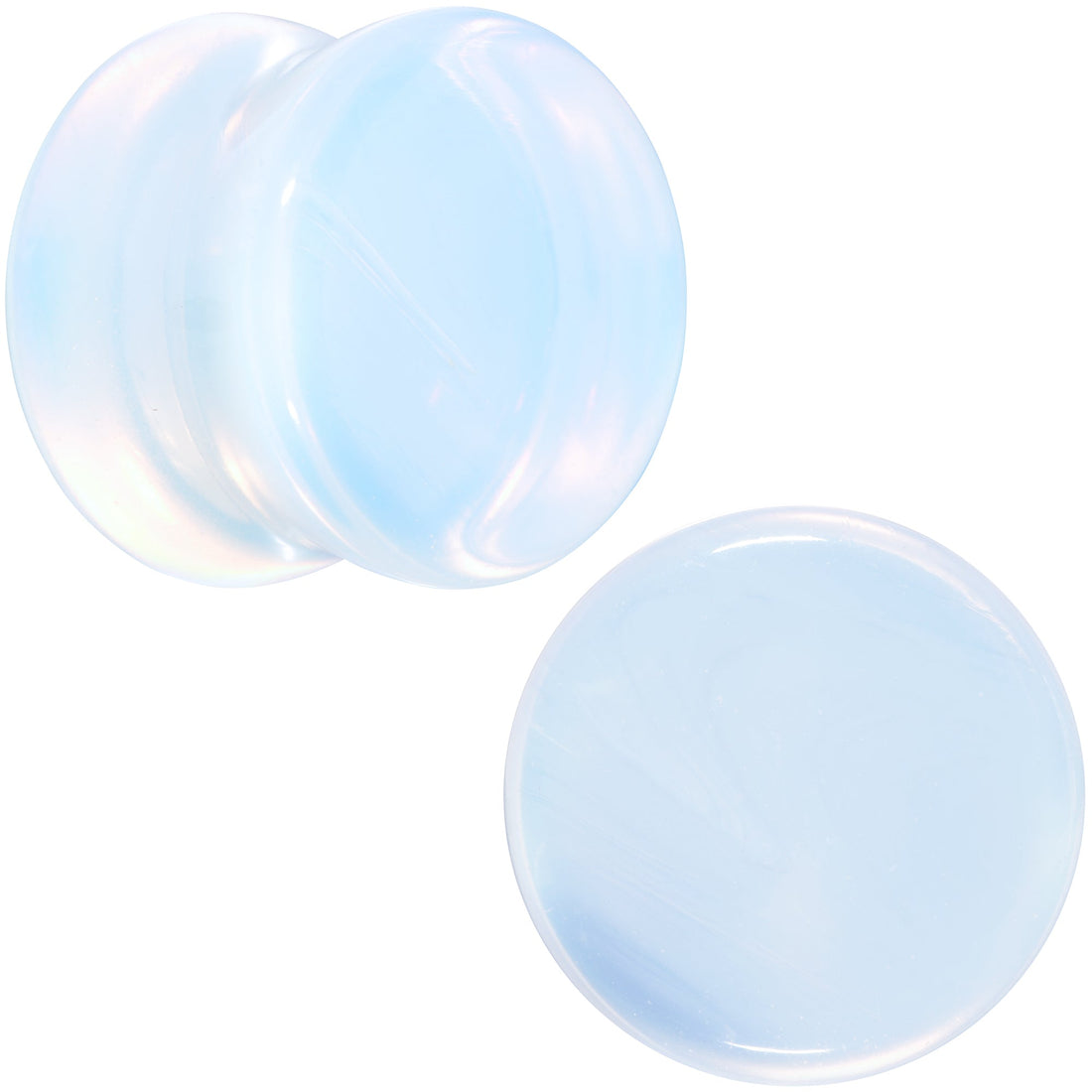 White Opalite Double Flare Plugs - Rainbow Stone Ear Gauges Set