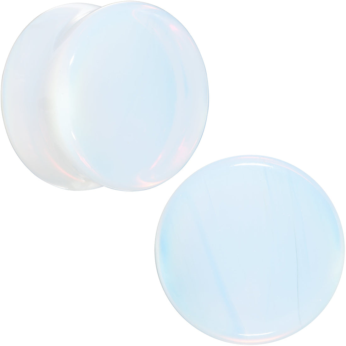 White Opalite Double Flare Plugs - Rainbow Stone Ear Gauges Set
