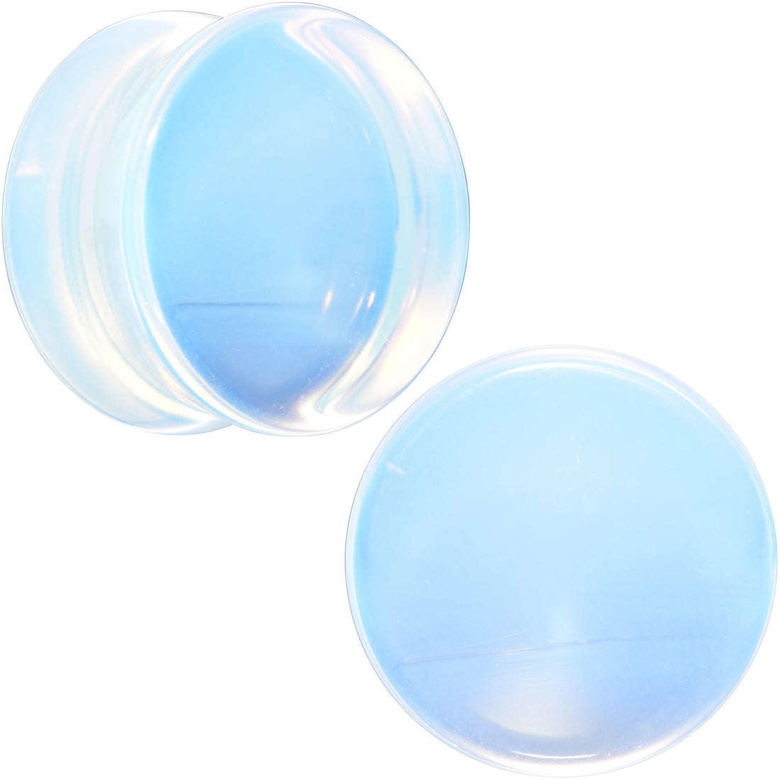 White Opalite Double Flare Plugs - Rainbow Stone Ear Gauges Set
