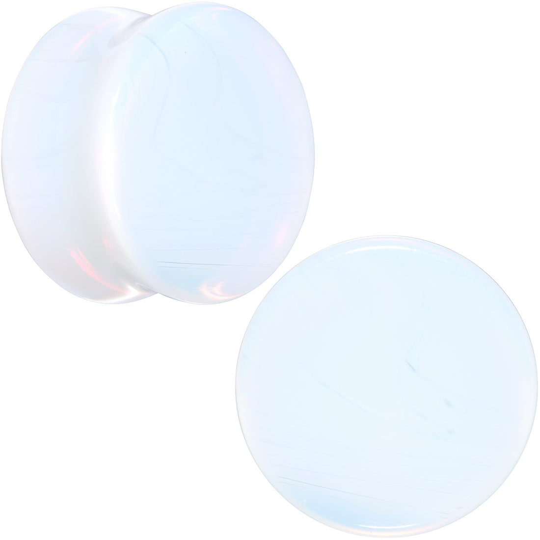 White Opalite Double Flare Plugs - Rainbow Stone Ear Gauges Set