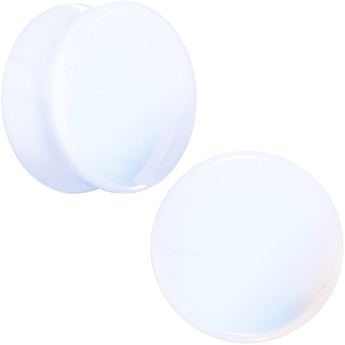 White Opalite Double Flare Plugs - Rainbow Stone Ear Gauges Set