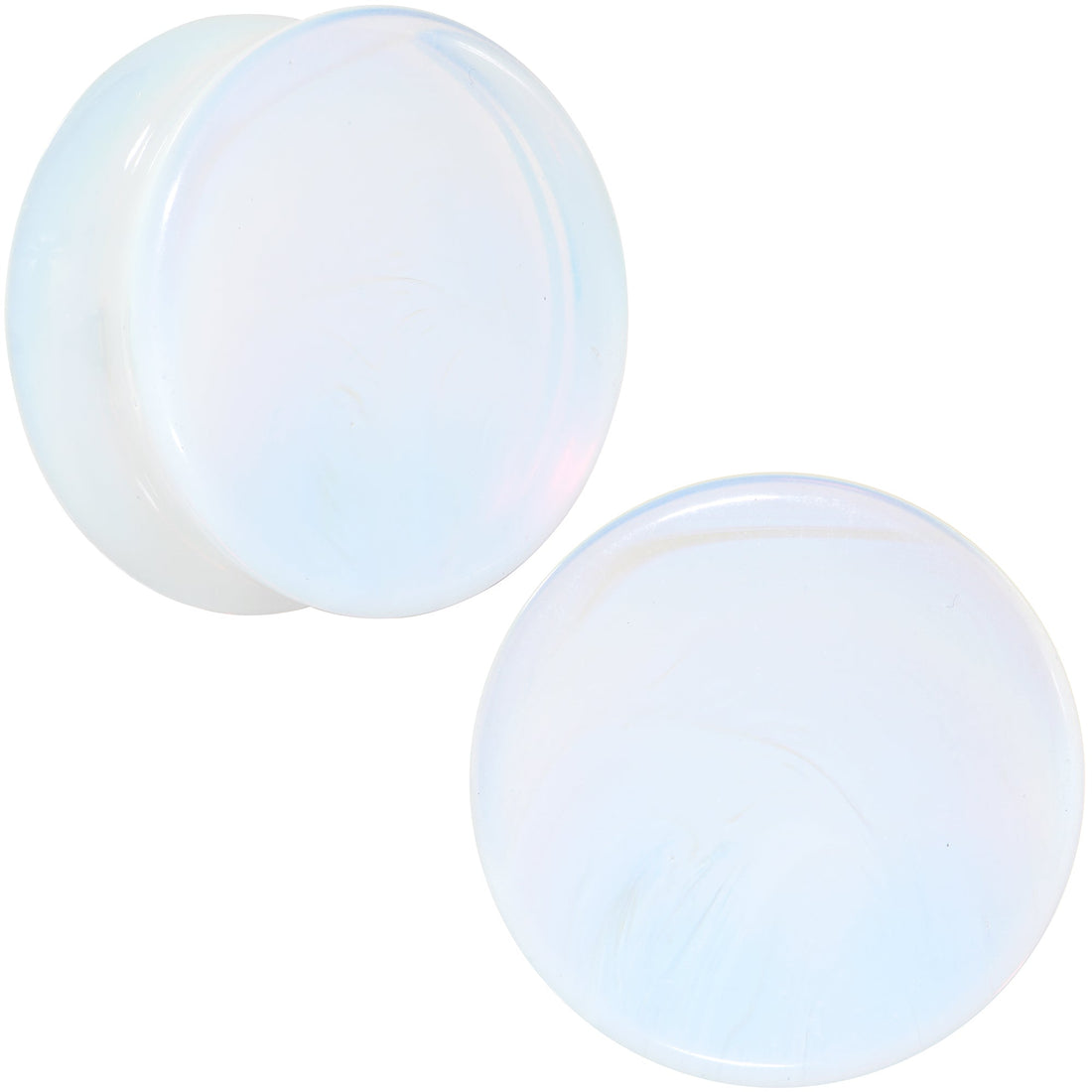 White Opalite Double Flare Plugs - Rainbow Stone Ear Gauges Set