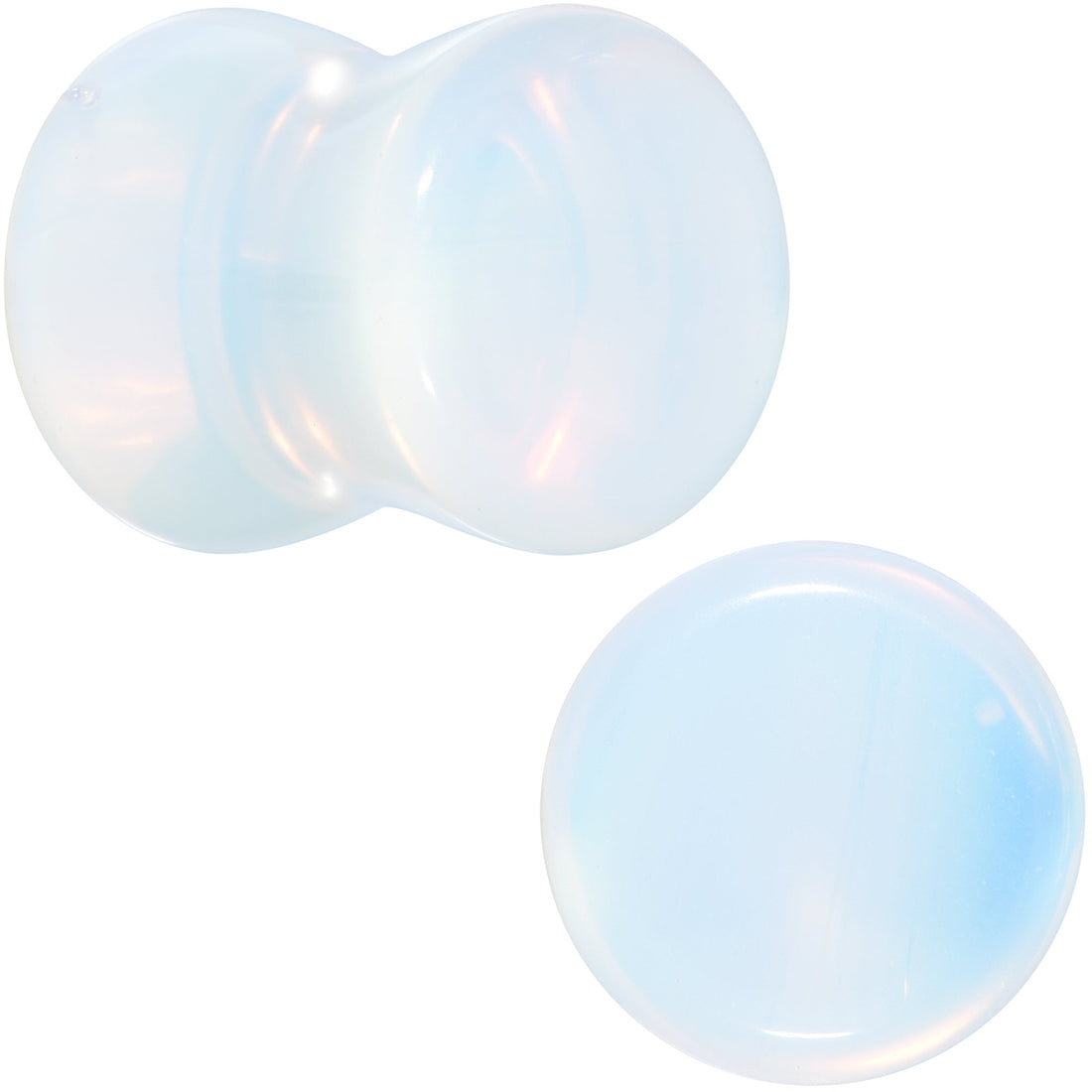 White Opalite Double Flare Plugs - Rainbow Stone Ear Gauges Set