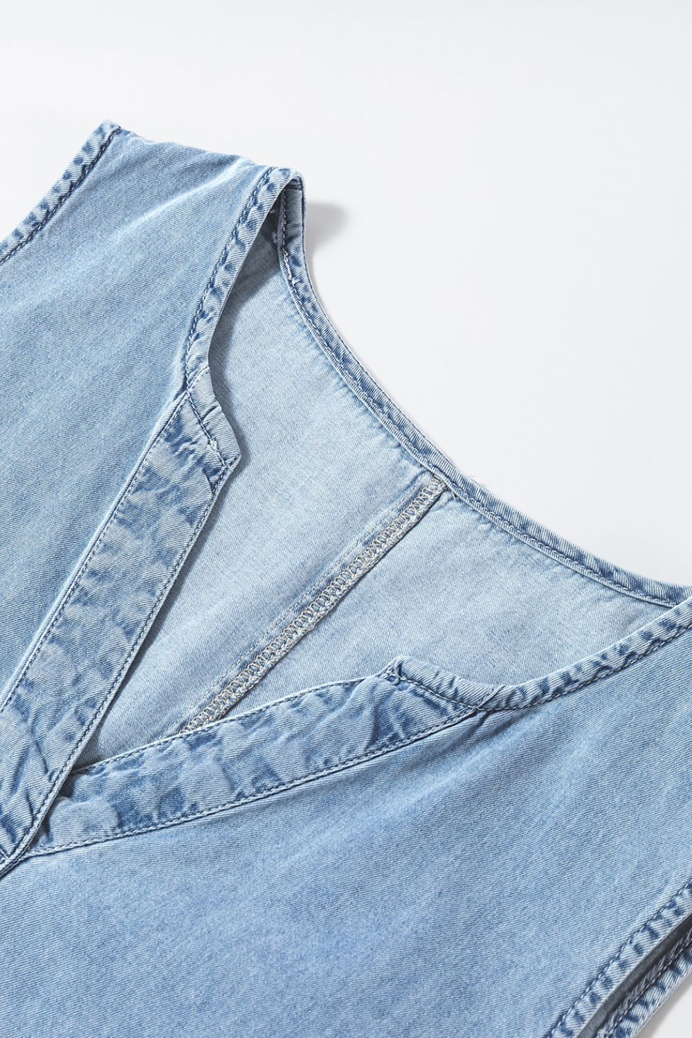 Wash Notched Sleeveless Mini Denim Dress
