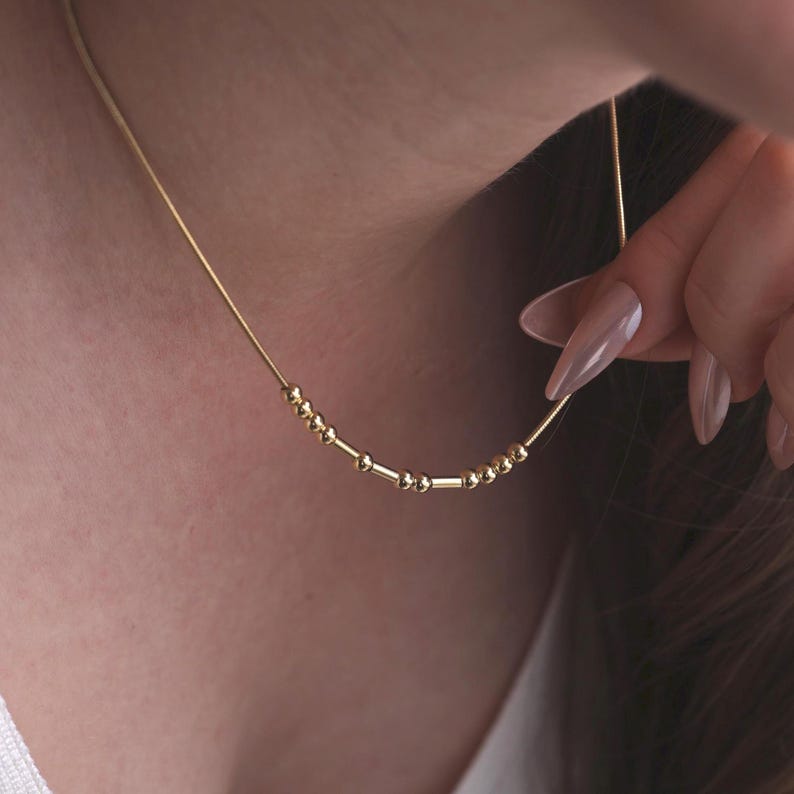 Customized Morse Code Bead Necklace Minimalist Secret Message