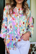 Pink Floral Patchwork Frilly Long Sleeve Shirt