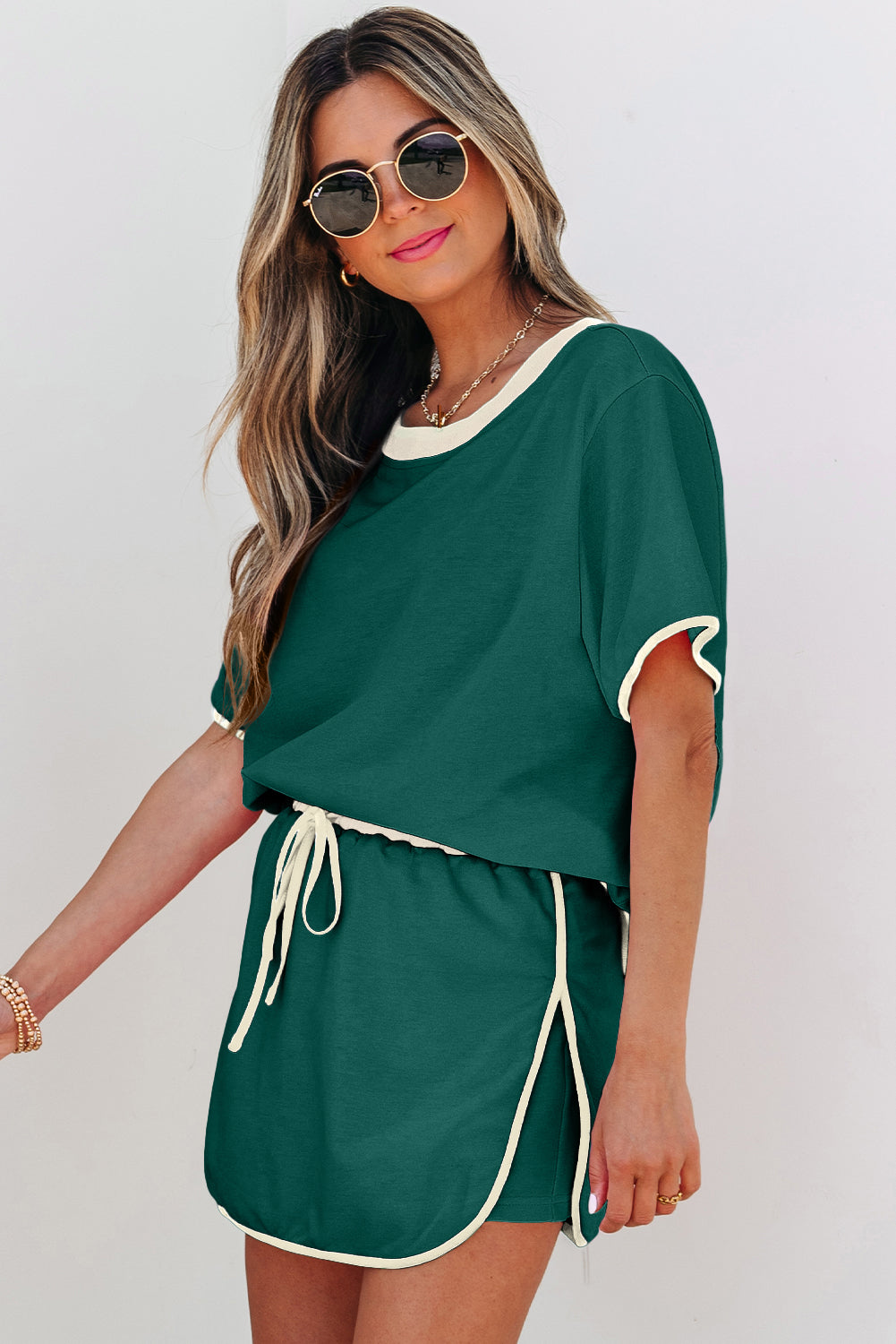 Evergreen Colorblock Drop Shoulder T-Shirt & Skort Set