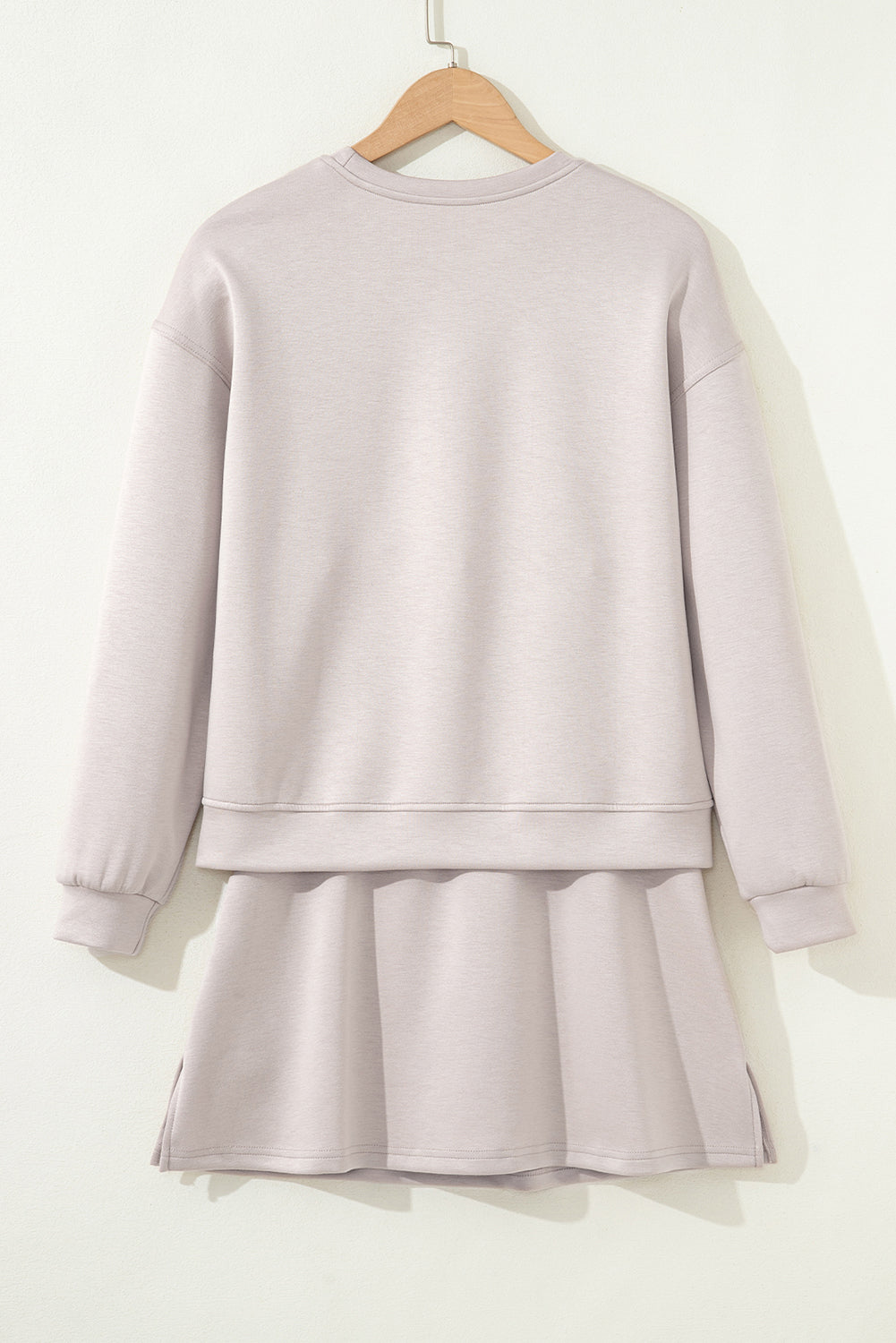 Women's Solid Drop Shoulder Pullover and Mini Skirt Knit Set