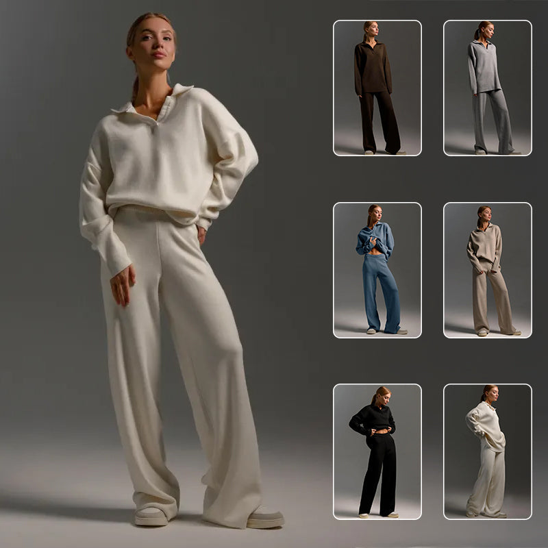 Women’s Two-Piece Set Loose Collar Sweater and Coordinating Pants - Image 2