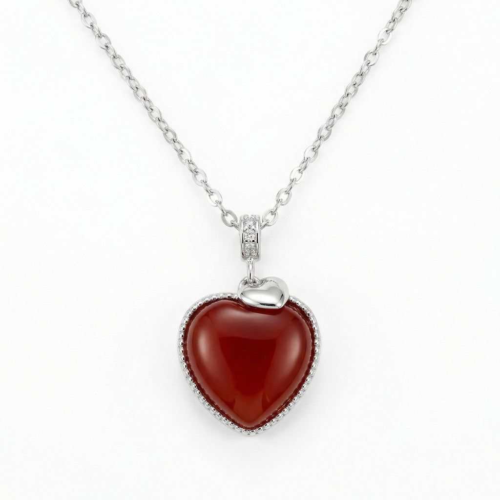 Sterling Silver Heart Necklace with Vibrant Red Gemstone Pendant