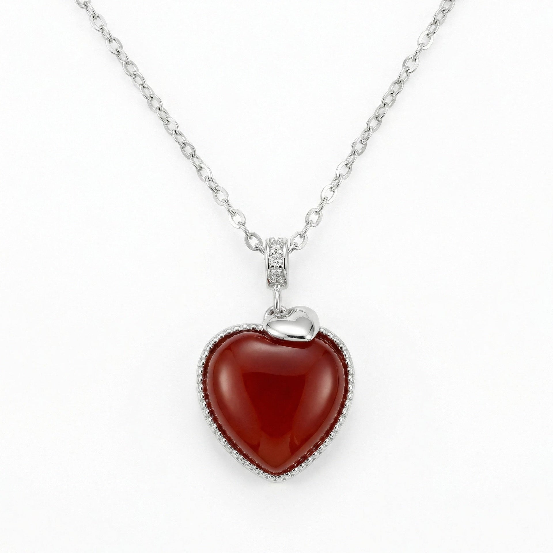 Sterling Silver Heart Necklace with Vibrant Red Gemstone Pendant