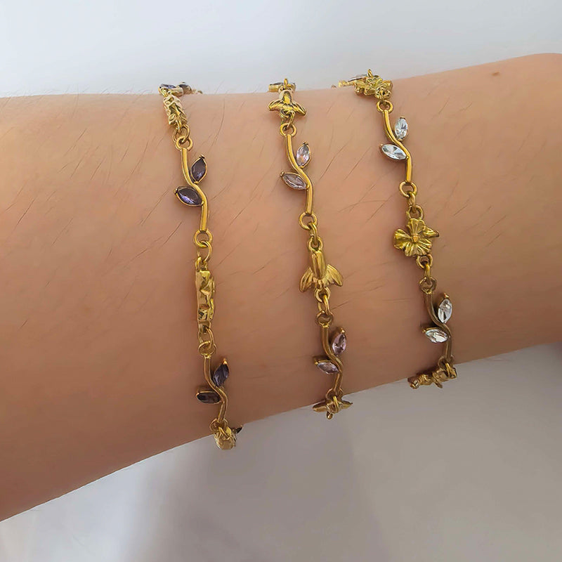 Stainless Steel Inlaid Zircon Flower Series Bracelet