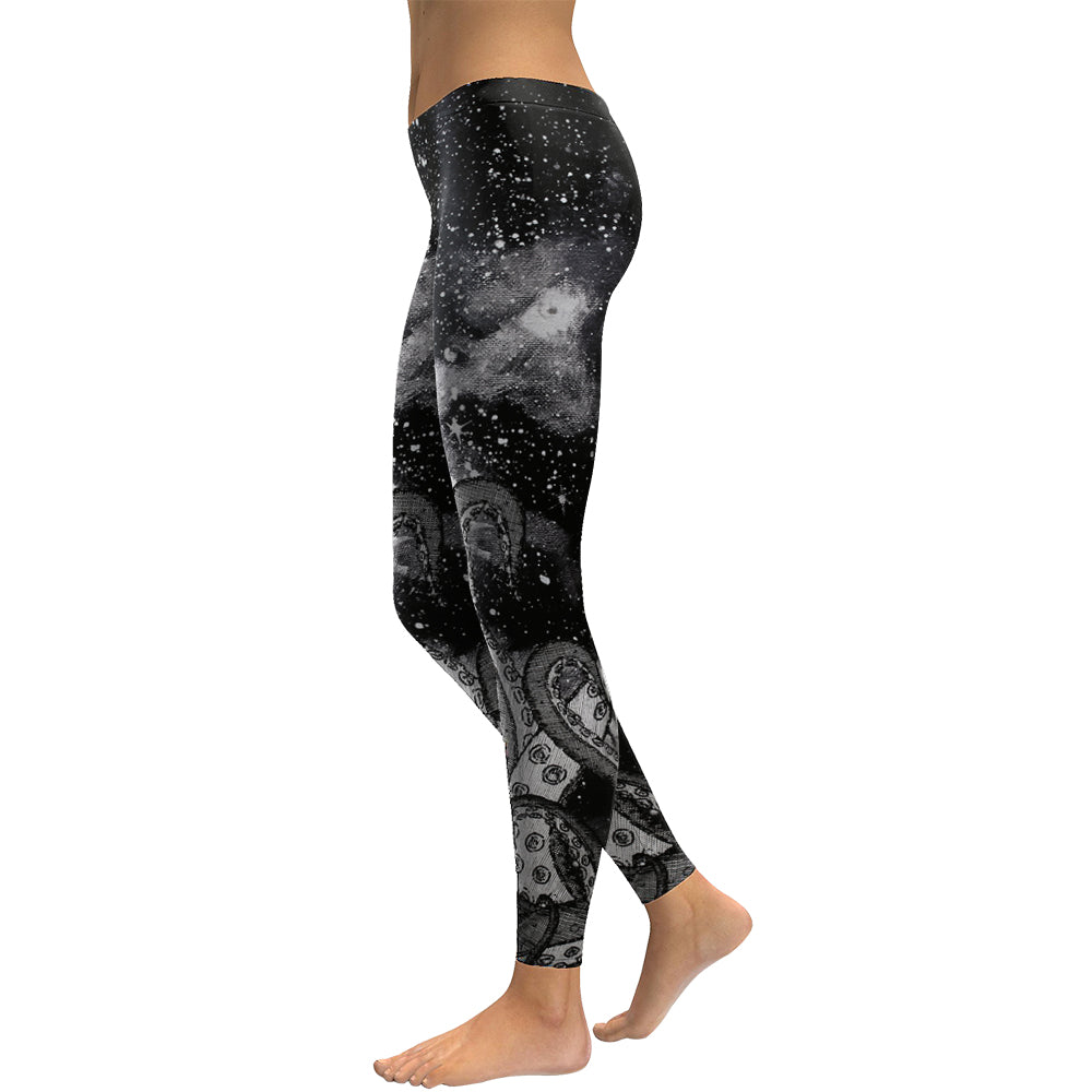Monochrome Galaxy Kraken Print Women's Active Leggings - Image 2