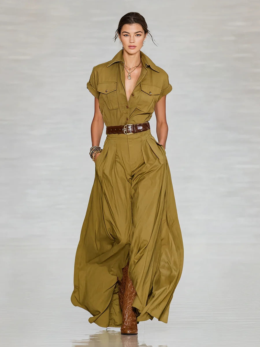 Women's Short-Sleeve Utility Maxi Dress with Pockets and Collar - Image 5