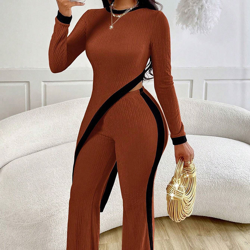Women’s Asymmetrical Two-Piece Long Sleeve Top and Pants Set - Image 11