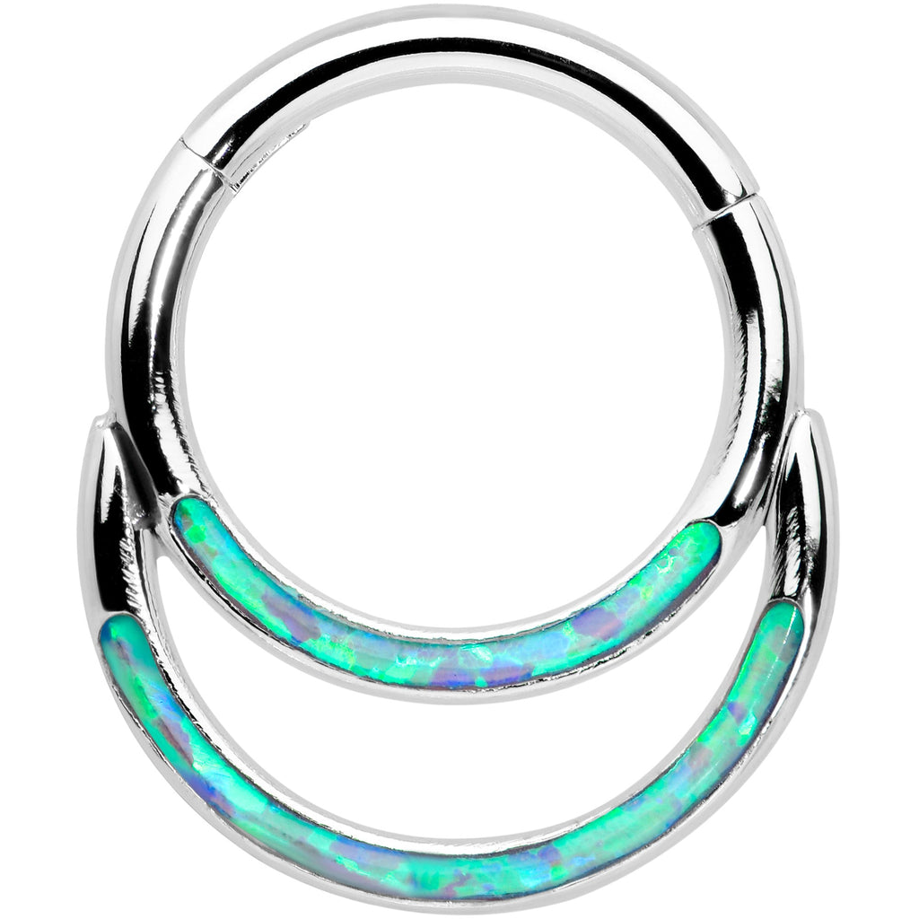 16G 5/16 Blue Synthetic Opal Double Row Hinged Segment Ring