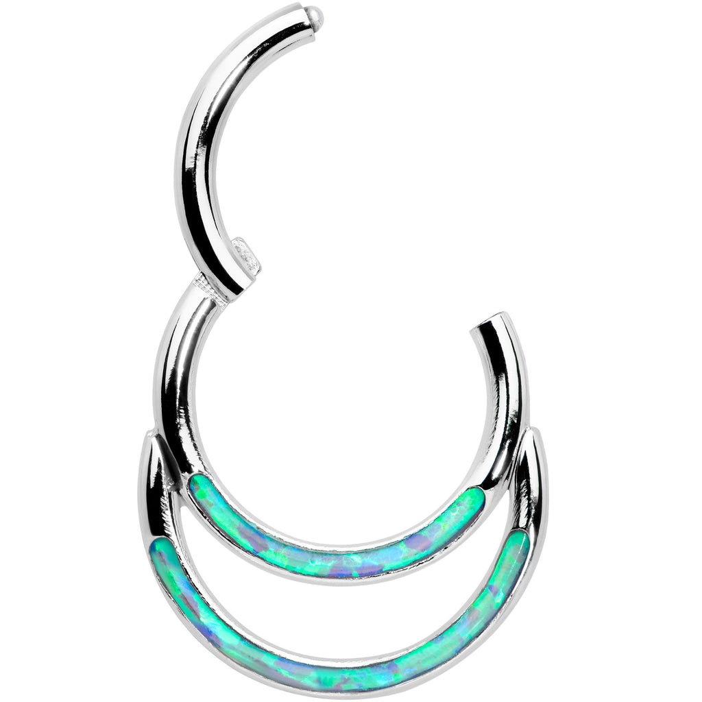 16G 5/16 Blue Synthetic Opal Double Row Hinged Segment Ring