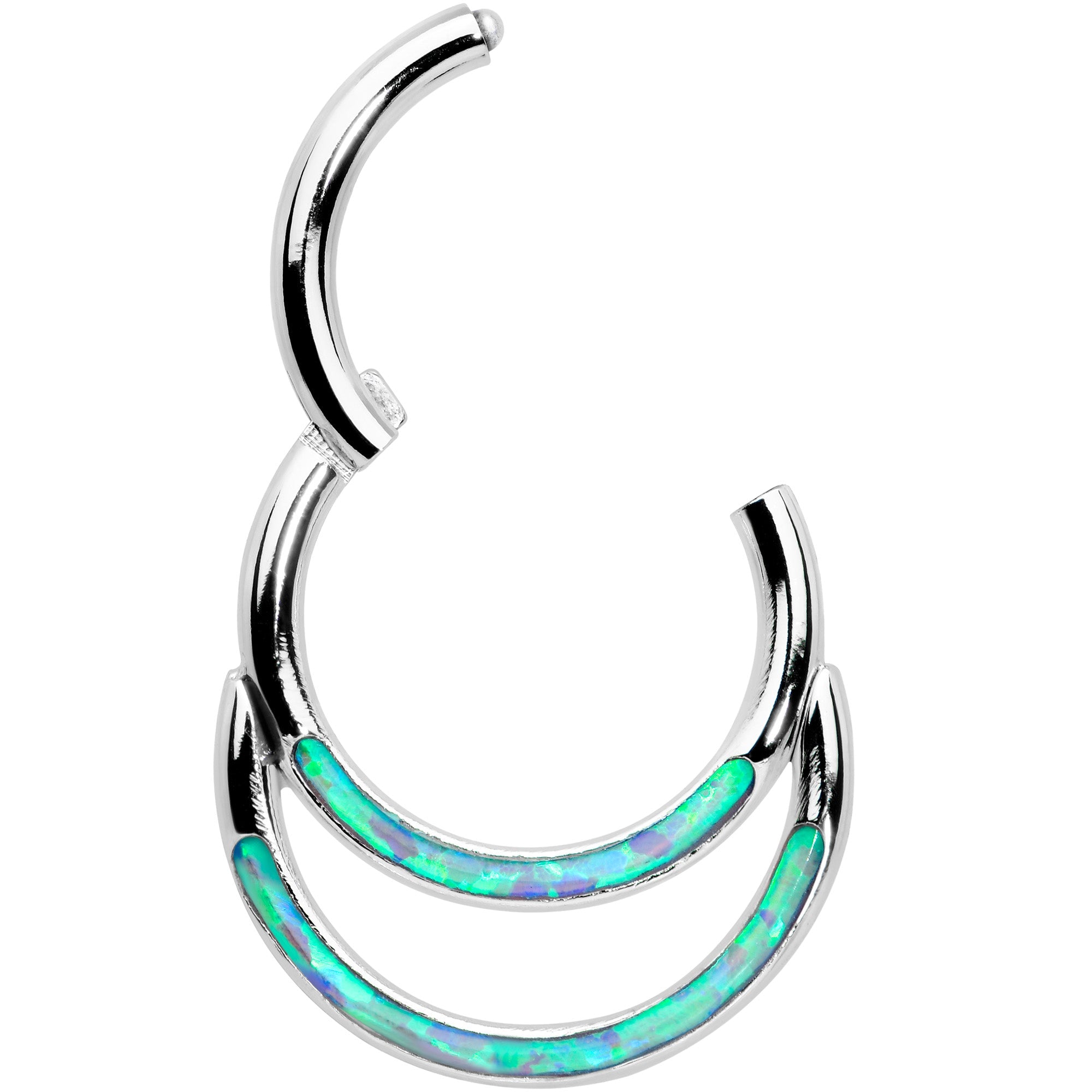 16G 5/16 Blue Synthetic Opal Double Row Hinged Segment Ring