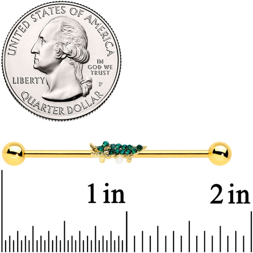 14G Green Gem Gold Tone Tropical Gator Industrial Barbell 38mm