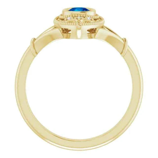Vintage Style Blue Sapphire Heirloom Ring in Gold