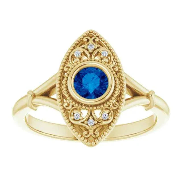 Vintage Style Blue Sapphire Heirloom Ring in Gold